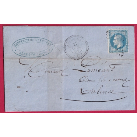N°29 GC 4721 SERQUIGNY EURE CAD TYPE 22 POUR VALENCE DROME LETTRE COVER FRANCE BELLE FACTURE ILLUSTREE