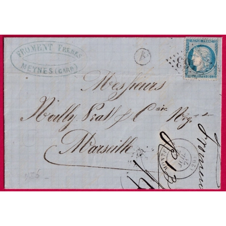 N°37 GC 4463 MONTFRIN GARD BOITE RURALE A MEYNES POUR MARSEILLE LETTRE COVER FRANCE