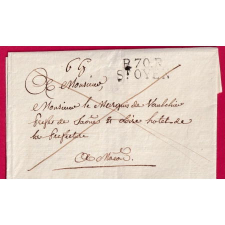 MARQUE P70P ST OYEN SAONE ET LOIRE POUR MACON INDICE 19 LETTRE COVER FRANCE