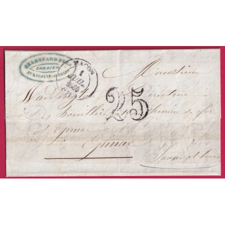 PREMIER JOUR DE LA TAXE A 25C 1 JUILLET 1850 CAD MACON SAONE ET LOIRE POUR EPINAC LETTRE COVER FRANCE