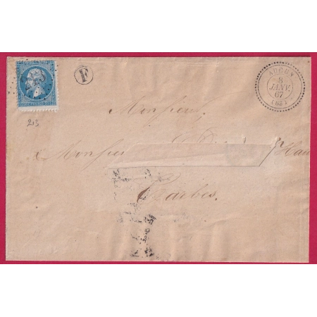 N°22 GRAND TIMBRE GC 213 AUCUN HAUTES PYRENEES CAD TYPE22 POUR TARBES BOITE RURALE F INDICE 14 LETTRE COVER FRANCE