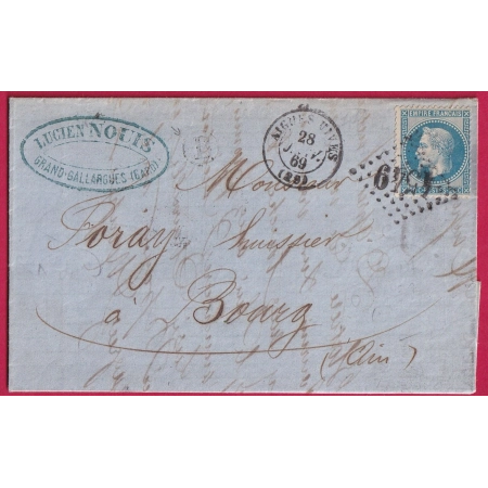 N°29 GC 4549 AIGUES VIVES GARD BOITE RURALE B GRAND GALLARGUES POUR BOURG EN BRESSE AIN LETTRE COVER FRANCE