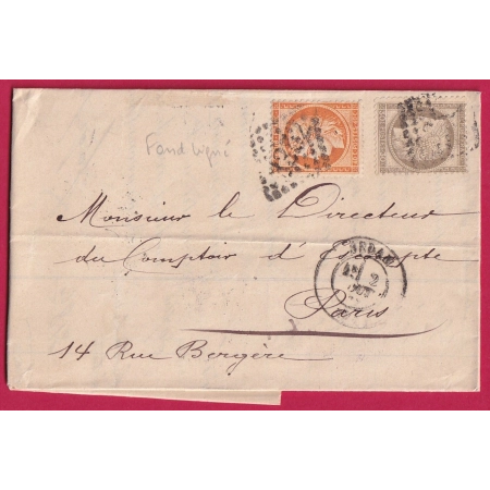 N°38 FOND LIGNE + N°56 GC 3352 SEDAN ARDENNES GC REFAIT POUR PARIS LETTRE COVER FRANCE