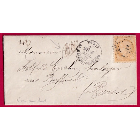 N°59 PARIS LA MAISON BLANCHE LETTRE EN REBUTS POUR PARIS RECETTES REUNIES LETTRE COVER FRANCE