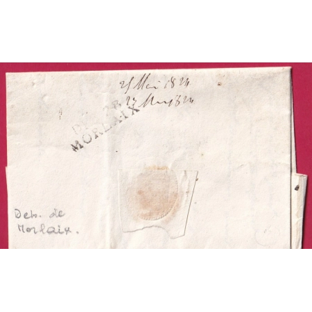 DEBOURSE DEB 28 MORLAIX FINISTERE 1824 INDICE 18 DEPART 28 ST POL DE LEON REEXP LESNEVEN LETTRE COVER FRANCE