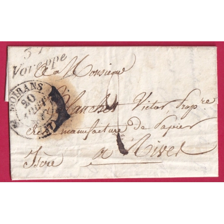 CURSIVE 37 VOREPPE ISERE 1837 TYPE 11 RIVES AU DOS LETTRE COVER FRANCE INDICE 9