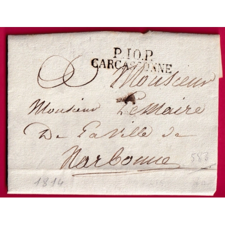 MARQUE P10P CARCASSONNE AUDE 1814 TRES BEAU TEXTE DIRECTEUR DU THEATRE POUR NARBONNE LETTRE COVER FRANCE