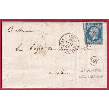 N°14 PC CHALON SUR SAONE ET LOIRE OR ST MARCEL LES CHALON 1860 LETTRE COVER FRANCE