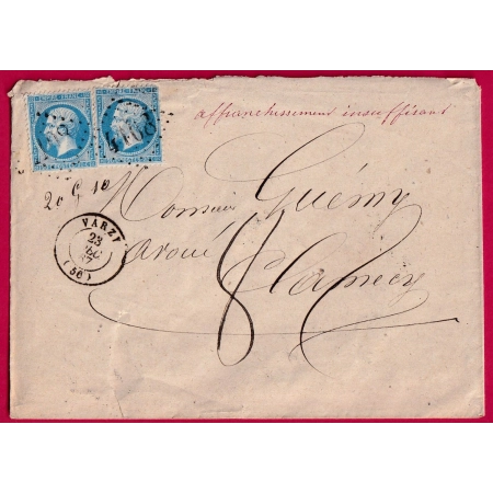 N°22 PAIRE GC 4108 VARZY NIEVRE TAXE 8 AFFRANCHISSEMENT INSUFFISANT POUR CLAMECY