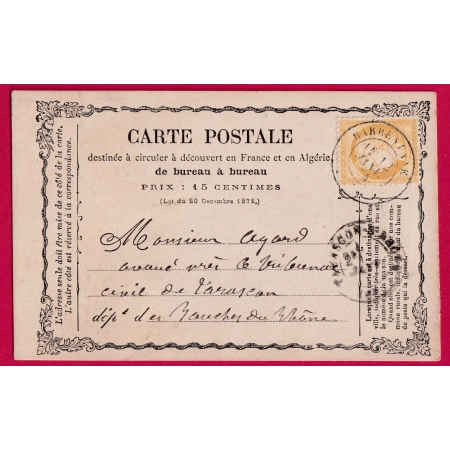 N°59 CAD TYPE 17 BARBENTANE BOUCHES DU RHONE CARTE PRECURSEUR POUR TARASCON LETTRE COVER FRANCE