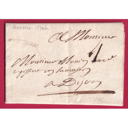 MARQUE AUXERRE YONNE LENAIN N°3 1742 INDICE 14 POUR DIJON COTE D'OR LETTRE COVER FRANCE