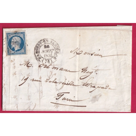 N°14 PC 1487 HANGEST EN SANTERRE SOMME CAD TYPE 14 INDICE 17 1855 POUR PARIS