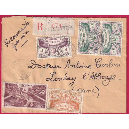 POINTE A PITRE GUADELOUPE 1947 RECOMMANDE POUR LONLAY L'ABBAYE ORNE