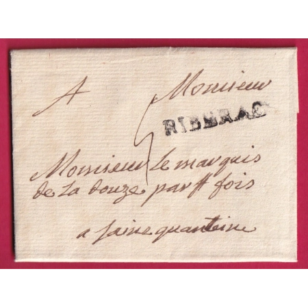 MARQUE RIBERAC DORDOGNE 1772 LENAIN N°1 INDICE 15 LETTRE COVER FRANCE