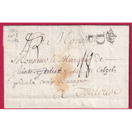 MARQUE P COURONNE PARIS 1771 LENEIN N°8 INDICE 12 POUR TOULOUSE HAUTE GARONNE LETTRE COVER FRANCE