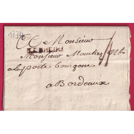 MARQUE TONNEINS LOT ET GARONNE 1772 TEXTE GRATELOUP ST GAYRAND INDICE 11 LENAIN N°5 POUR BORDEAUX LETTRE COVER FRANCE