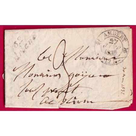 CURSIVE 62 ARLANC PUY DE DOME T12 AMBERT POUR RIOM INDICE 10 1837 LETTRE COVER FRANCE
