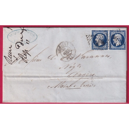 N°14 BLEU NOIR PAIRE PC 1761 LORIENT MORBIHAN POUR ANGERS MAINE ET LOIRE LETTRE COVER FRANCE