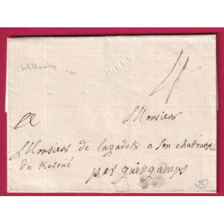 MARQUE A SEC CHATEAULAUDREN COTES DU NORD POUR GUINGAMP 1784 LENAIN N°3A INDICE 16 LETTRE COVER FRANCE