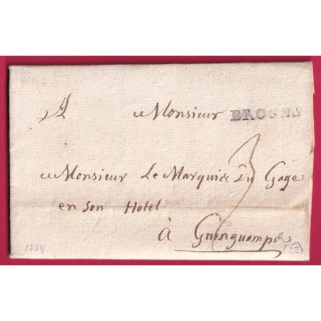 MARQUE BROONS COTES DU NORD POUR GUINGAMP 1754 LENAIN N°1 INDICE 14 LETTRE COVER FRANCE