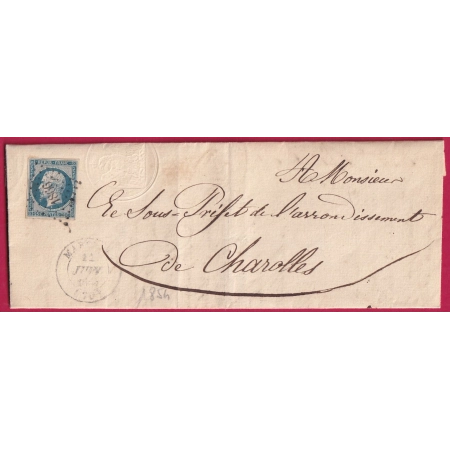 N°10 PC 1866 MARCIGNY SAONE ET LOIRE CAD TYPE14 POUR CHAROLLES LETTRE COVER FRANCE