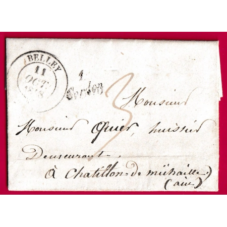 CURSIVE 1 CORDON CAD TYPE 14 BELLEY AIN POUR CHATILLON DE MICHAILLE INDICE 17 LETTRE COVER FRANCE