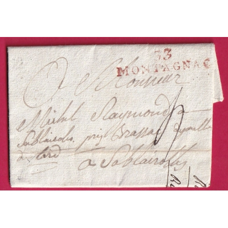 MARQUE 33 MONTAGNAC EN ROUGE HERAULT AN 13 1805 INDICE 14 POUR SABLAIROLLES GARD TARN ?? LETTRE COVER FRANCE