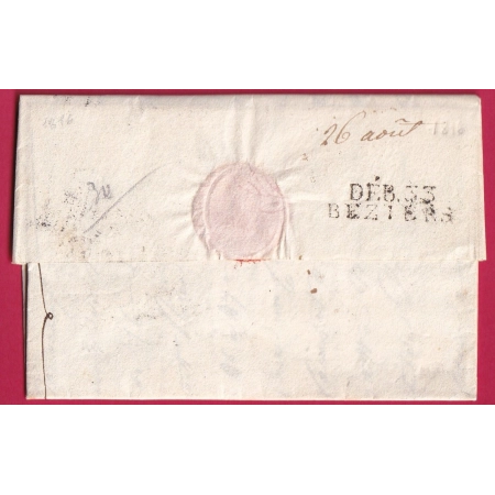 DEBOURSE DEB 33 BEZIERS HERAULT 1816 POUR AGDE INDICE 16 LETTRE COVER FRANCE
