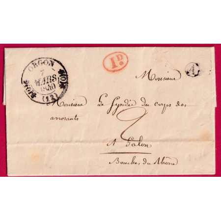 CAD TYPE 11 ORGON BOUCHES DU RHONE BOITE RURALE A EYGUIERES 1840 IMPRIMES SALONS DE PROVENCE LETTRE COVER FRANCE