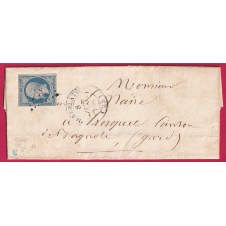 N°10 PC 2439 CAD TYPE 14 PIERRELATTE DROME CURSIVE 29 CONNAUX GARD EN ARRIVE LETTRE COVER FRANCE