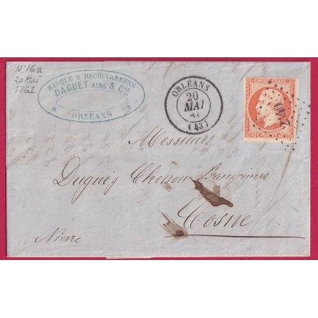 N°16 PC 2340 ORLEANS LOIRET POUR COSNE NIEVRE LETTRE COVER FRANCE