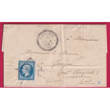 N°14 PC 4043 MARGUERITTES GARD CAD TYPE 22 BOITE RURALE C BEZOUCE POUR GAUJAC INDICE 16 LETTRE COVER FRANCE