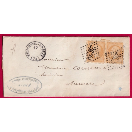 N°21 PAIRE GC 2628 NEUFCHATEL EN BRAY SEONE INFERIEURE DATERUT ECHOPPE SANS MOIS NI MILLESIME AUMALE LETTRE COVER FRANCE