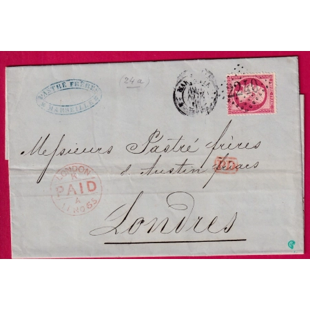 N°24a GC 2240 MARSEILLE POUR LONDRES ANGLETERRE LETTRE COVER FRANCE ENGLAND UK