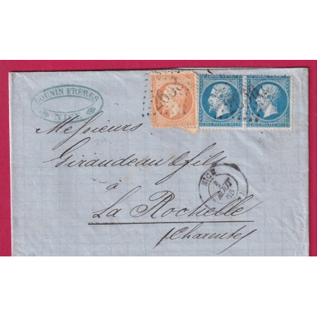 N°23 + 22 PAIRE VARIETE PETIT TIMBRE GC 2656 NICE ALPES MARITIMES POUR LA ROCHELLE CHARENTE LETTRE COVER FRANCE