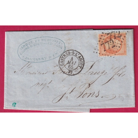 N°23 GC 772 CASTRES SUR L'AGOUT TARN POUR ST PONS HERAULT LETTRE COVER FRANCE