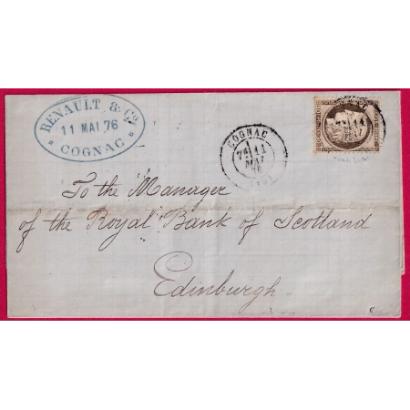 N°56 CAD COGNAC CHARENTE POUR EDIMBOURG ECOSSE SCOTLAND LETTRE COVER FRANCE
