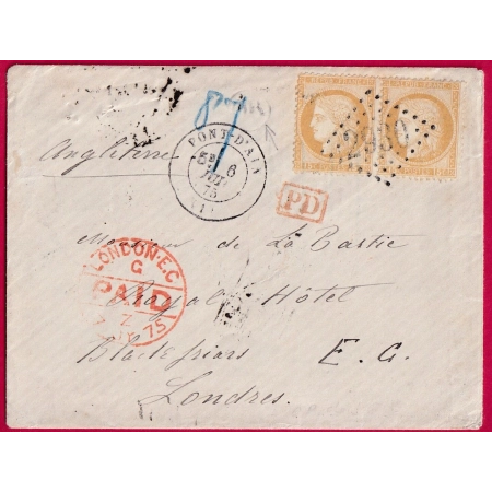 N°55 PAIRE GC 2930 PONT D'AIN POUR LONDRES ANGLETERRE LETTRE COVER FRANCE ENGLAND UK GB