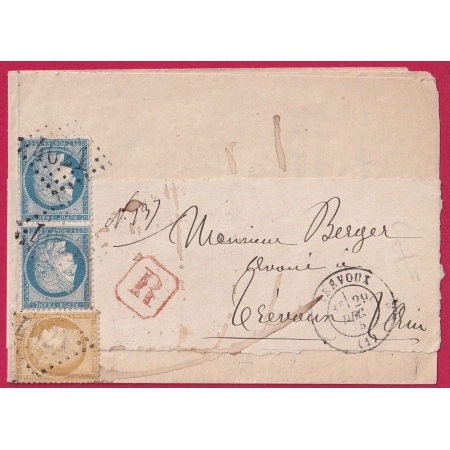 N°60 PAIRE + 55 LETTRE RECOMMANDE LOCALE DE TREVOUX POUR TREVOUX AIN 1875 LETTRE COVER FRANCE