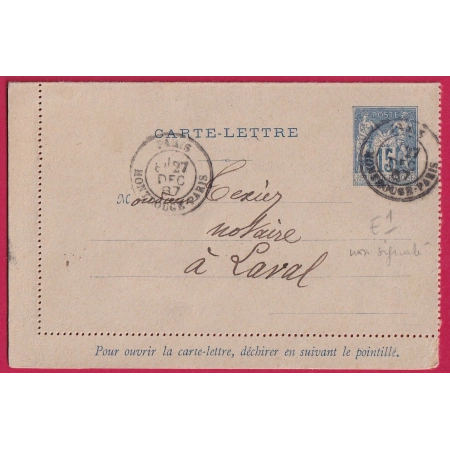 ENTIER SAGE 15C BLEU LEVEE EXCEPTIONNELLE PARIS MONTROUGE PARIS POUR LAVAL LEVEE E1 NON SIGNALEE