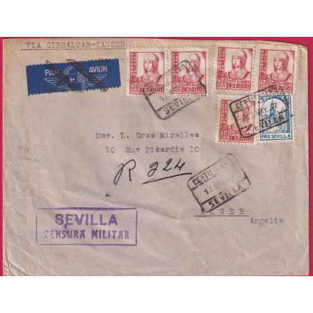 GUERRE ESPAGNE CENSURE CENSOR CENSURA SEVILLA 1937 ALGER ALGERIE