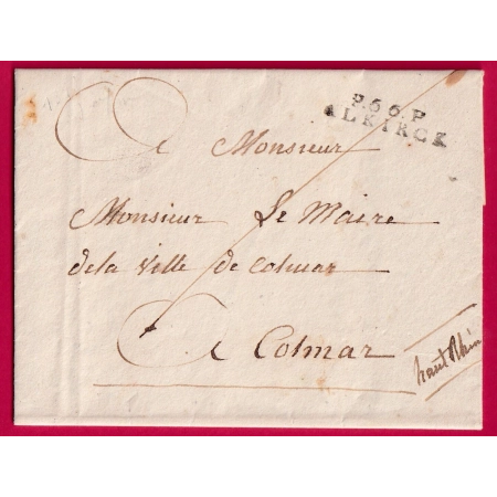 MARQUE P66P ALKIRCH HAUT RHIN 1818 INDICE 16 POUR COLMAR LETTRE COVER FRANCE