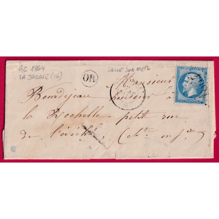 N°22 GC 1864 LA JARRIE CHARENTE INFERIEURE OR LA SALLE SUR MER POUR LA ROCHELLE LETTRE COVER FRANCE