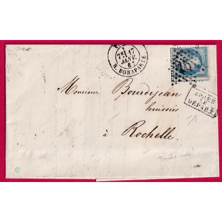 N°22 TRES BELLE VARIETE TIMBRE CARRE PIQUAGE A CHEVAL PARIS ETOILE 15 R BONAPARTE LA ROCHELLE LETTRE COVER FRANCE