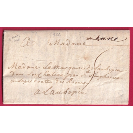 MARQUE MANUSCRIT VIENNE ISERE 1726 LETTRE COVER FRANCE