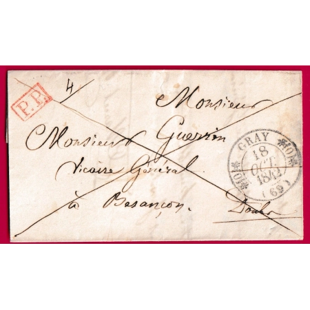CAD TYPE 11 GRAY HAUTE SAONE + PP ROUGE BESANCON DOUBS 1842 LETTRE COVER FRANCE
