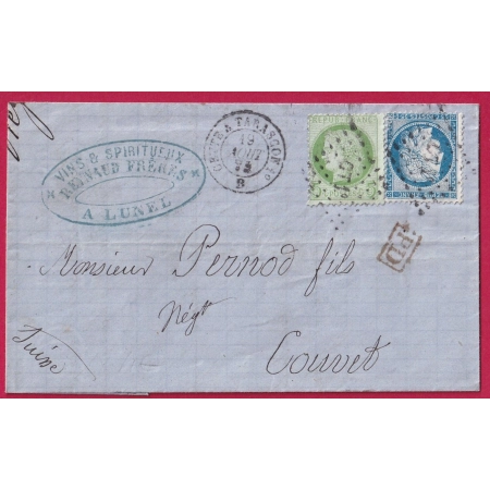 N°53 60 AMBULANT CETTE A TARASCON CT1° POUR COUVET SUISSE TEXTE DE LUNEL HERAULT LETTRE COVER