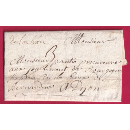 MARQUE MANUSCRIT DE LOUHANS SAONE ET LOIRE 1739 LENAIN N°4 INDICE 16 POUR DIJON LETTRE COVER FRANCE