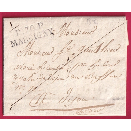 MARQUE P70P MARCIGNY SAONE ET LOIRE 1826 TAXE MODIFIEE POUR DIJON INDICE 15 LETTRE COVER FRANCE