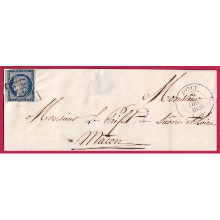 N°4 GRILLE + CD TYPE 14 JONCY SAONE ET LOIRE POUR MACON 1850 INDICE 19 LETTRE COVER FRANCE